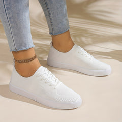 Women's Solid Flying Woven Sneakers Breathable Lace Up Outdoor Shoes