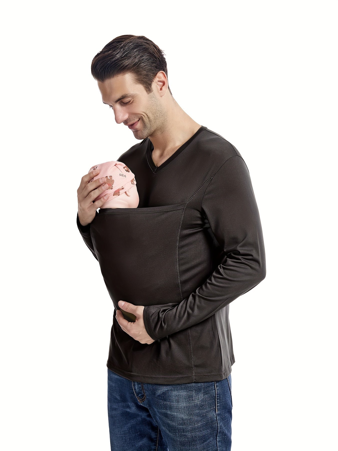 Men's V Neck Long Sleeve T shirt With Chest Pocket