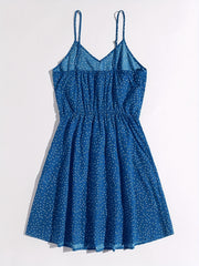 Polka Dot Spaghetti Strap Dress Casual V neck Backless Cami Dress