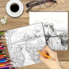 22pcs Romantic Countryside Coloring Book - Holiday Party Gift