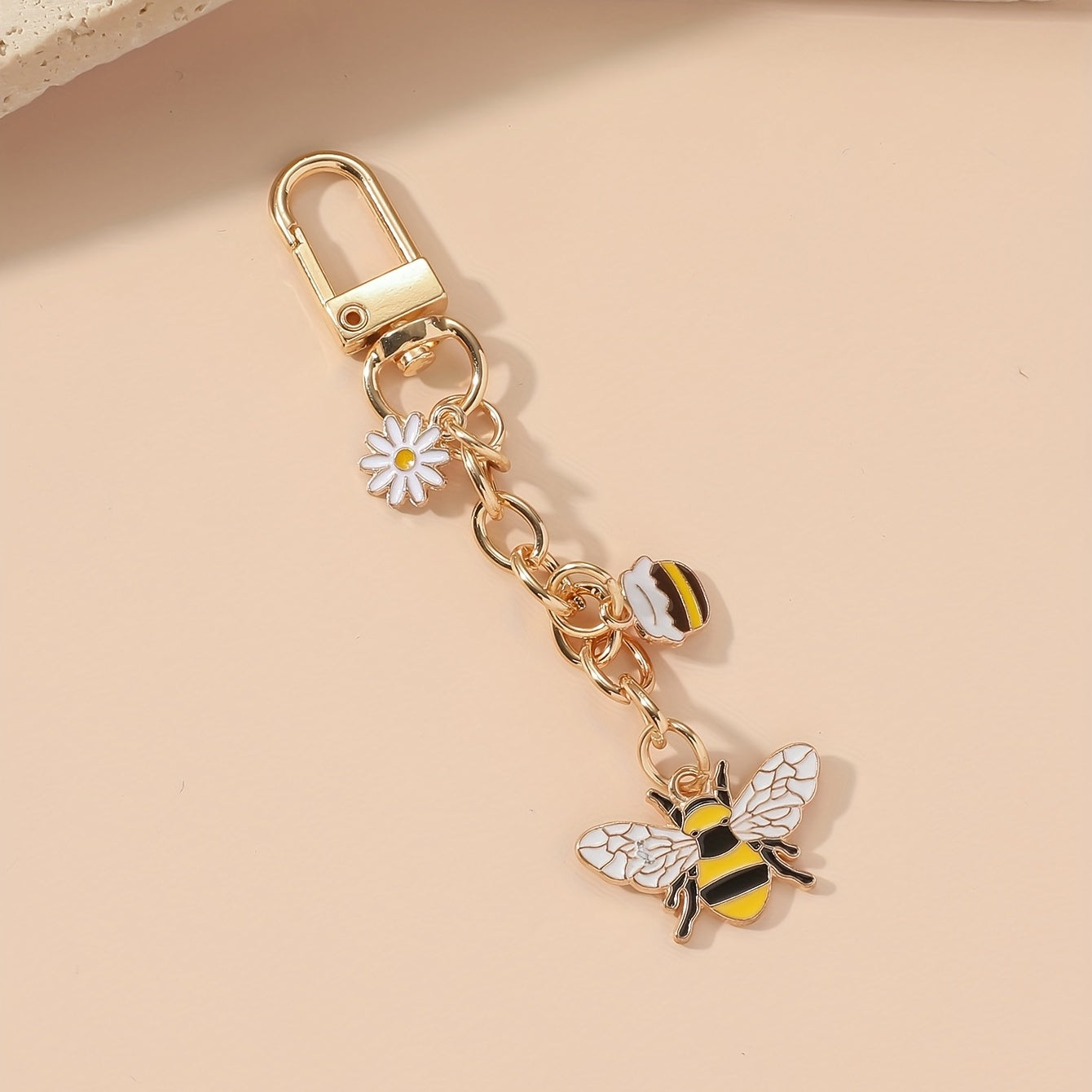 Bee Keychain Golden Chain Key Ring Pendant Ornament Women Girls