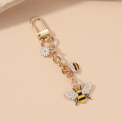Bee Keychain Golden Chain Key Ring Pendant Ornament Women Girls