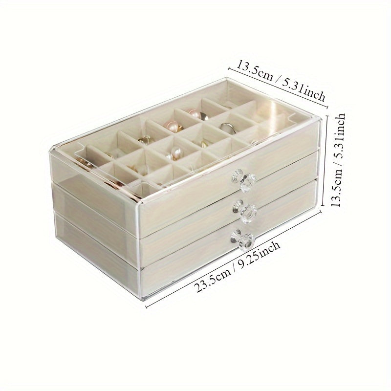 Transparent Jewelry Box Earring Ring Storage Box Drawer Style Necklace Brace