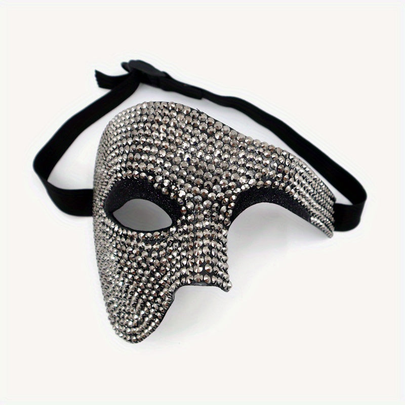 Men's Rhinestone Half Face Mask Halloween Party Dress Up Adornment