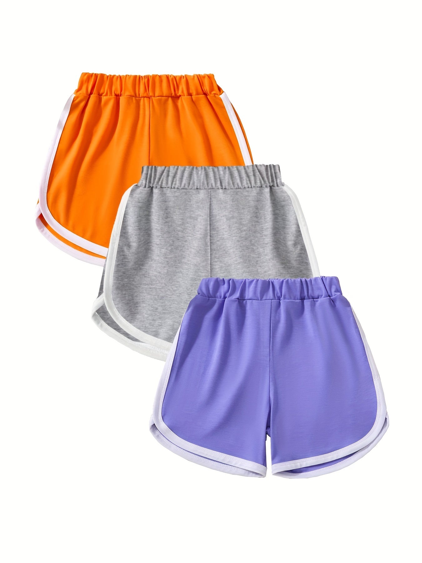3pc Girls' Casual Active Track Shorts Elastic Waist Comfy Shorts