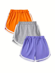 3pc Girls' Casual Active Track Shorts Elastic Waist Comfy Shorts
