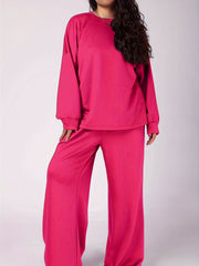 Casual Two Piece Set Solid Top & Wide Leg Pants