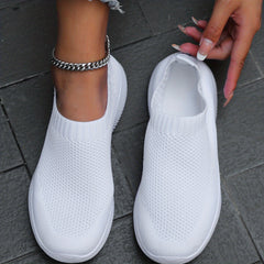 Women's Solid Flying Woven Sneakers Casual Slip On Outdoor Shoes