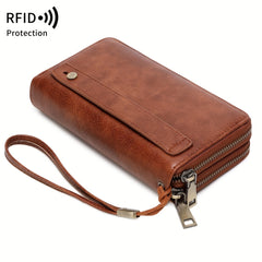 MIYIN RFID Blocking Zipper Wallet Vintage Brown Clutch with Wrist Strap