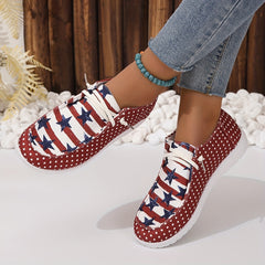 Women's Polka Dot & Star Pattern Canvas Shoes Casual Lace Up Outdoor Shoes