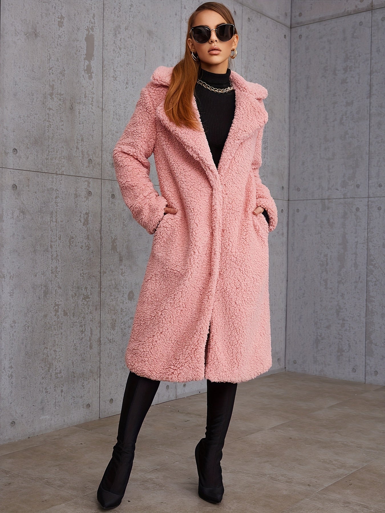 Plush Lapel Neck Coat for Winter Women's Outerwear