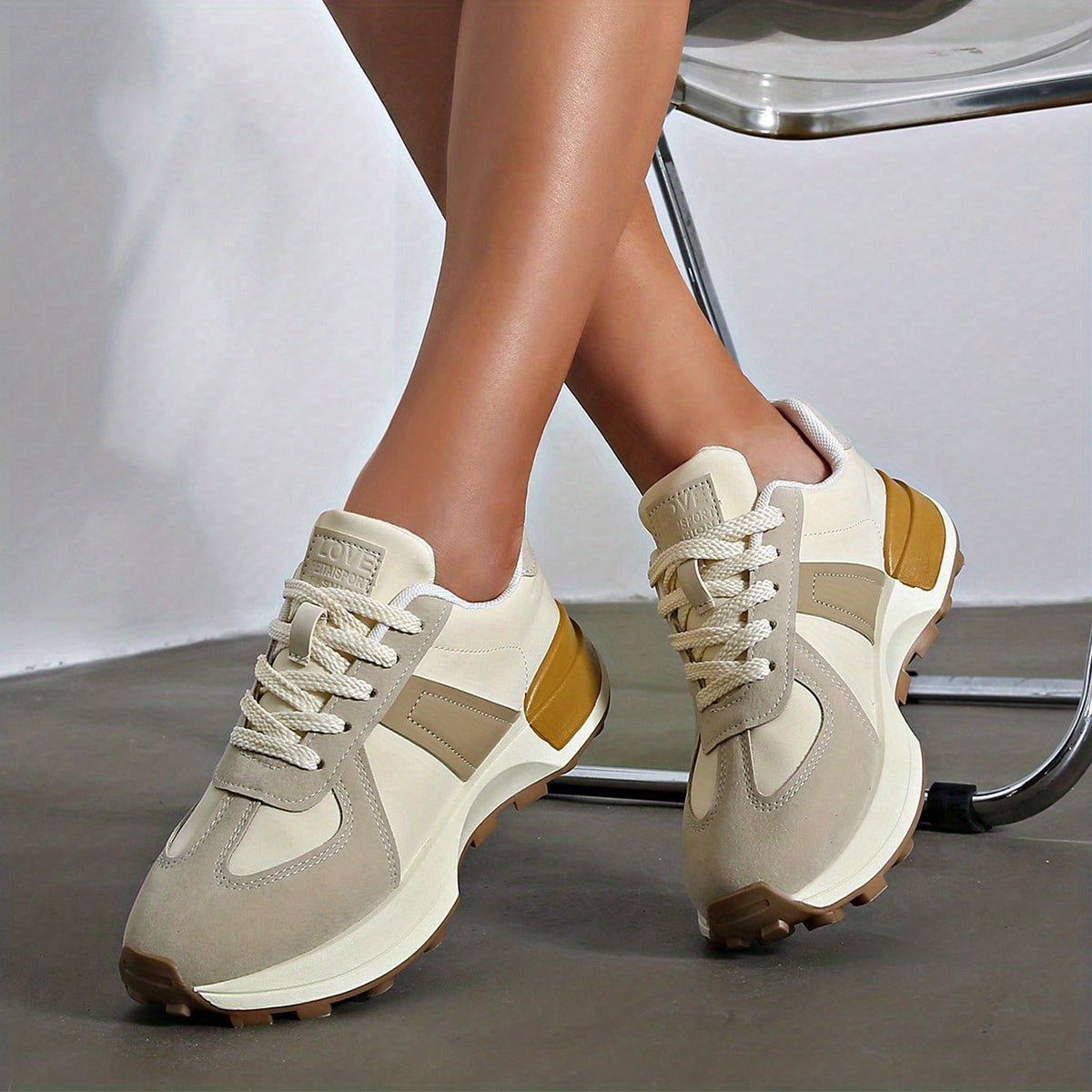 Women's Colorblock Platform Sneakers Casual Lace Up Outdoor Shoes