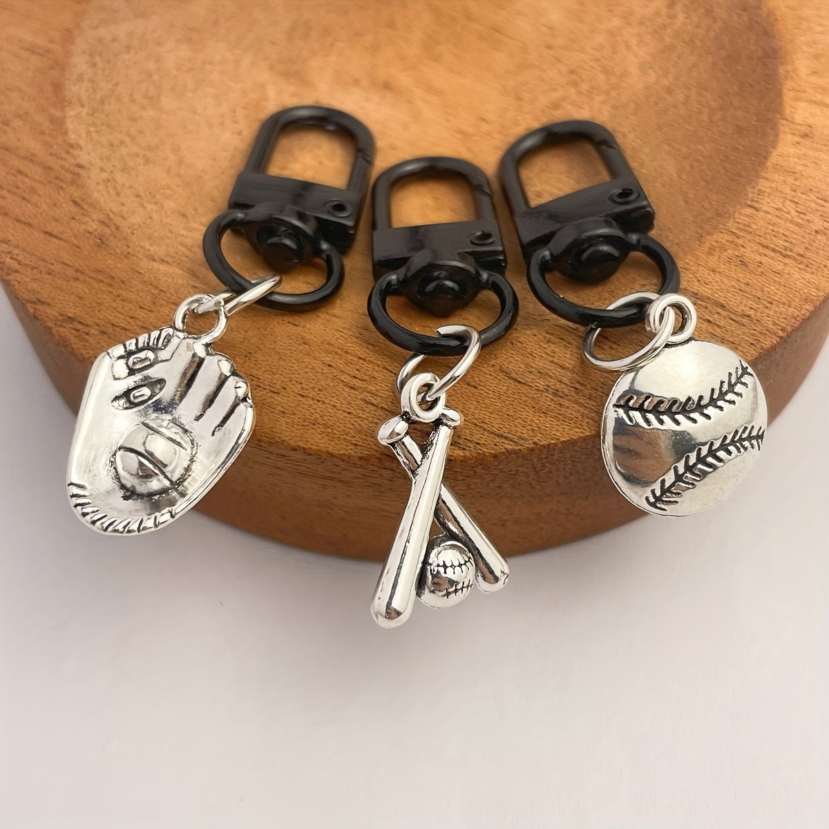 3pcs Antique Football & Baseball Keychains - Metal Keyrings for Wallets, Bags