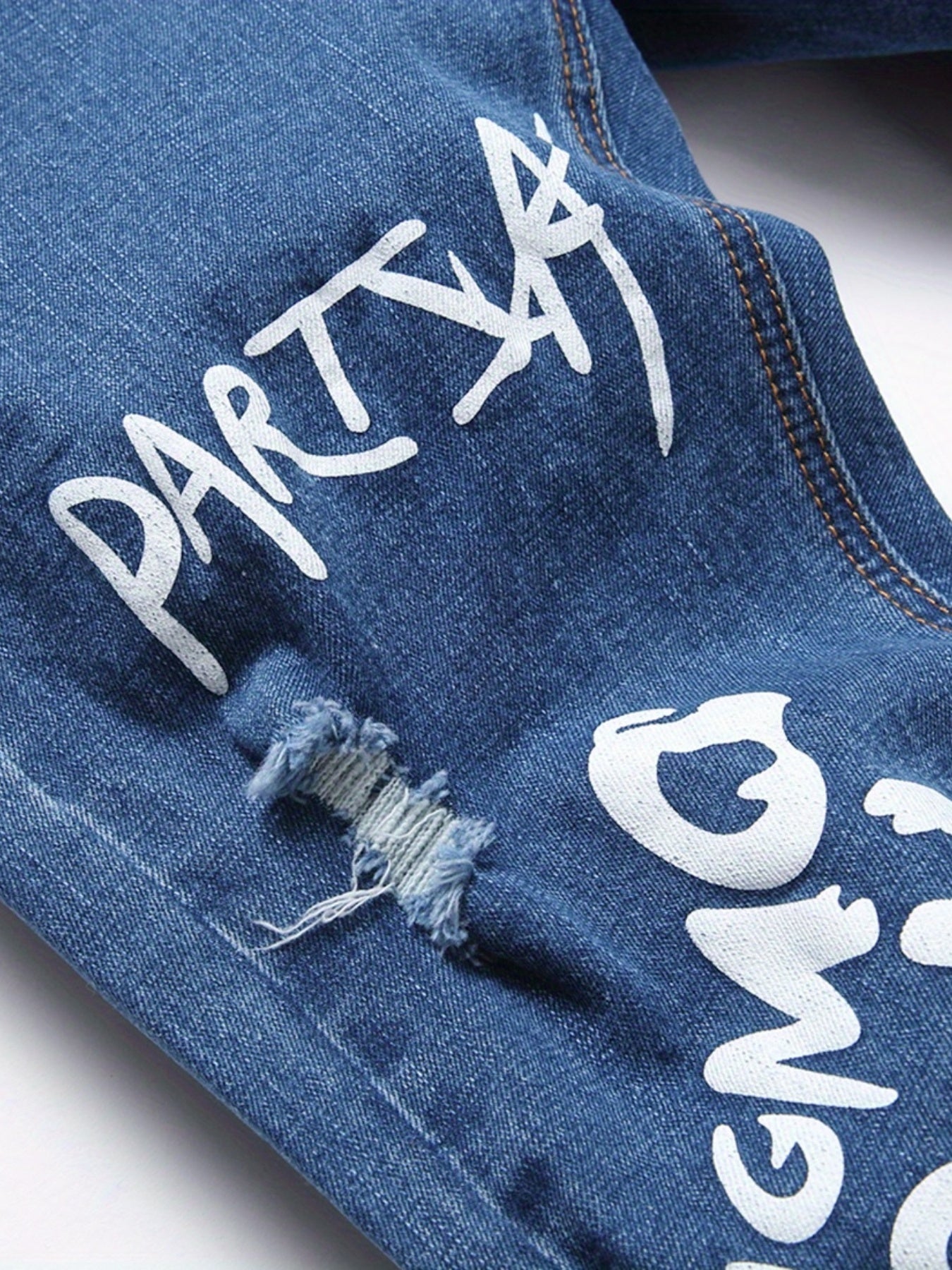 Boys Graffiti Ripped Jeans Skinny Slim Fit Denim Pants
