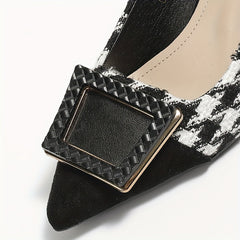 Houndstooth High Heels Square Buckle Pointed Toe Stiletto Heels