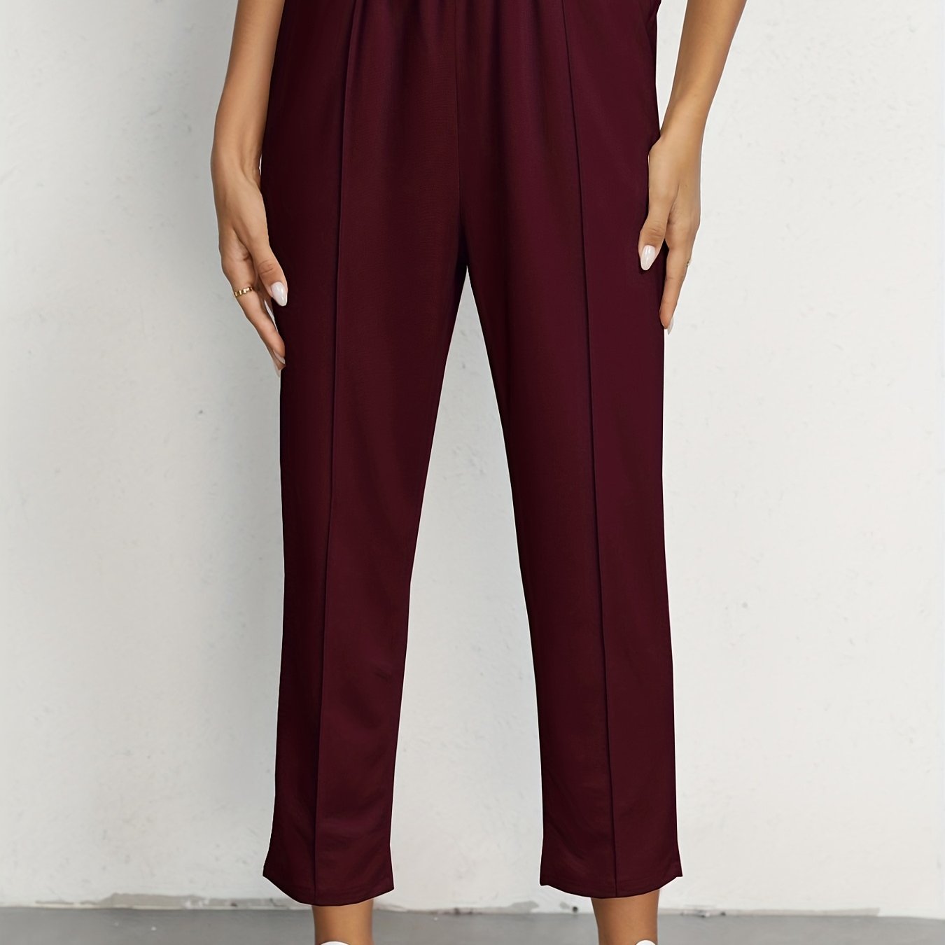 Elastic Waist Solid Casual Pants for Women