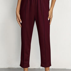 Elastic Waist Solid Casual Pants for Women