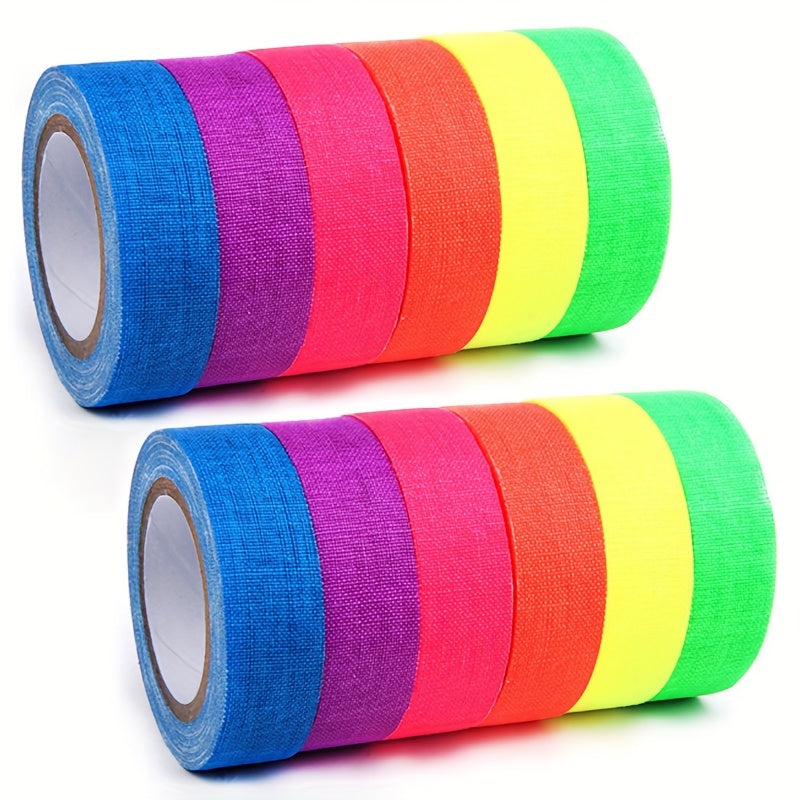 6 Pcs UV Blacklight Reactive Neon Gaffer Cloth Tape 6 Colors 0.59inch 16ft