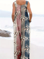 Colorblock Floral Print Wide Leg Jumpsuit