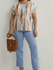 Women's Plus Size Random Print Short Sleeve Blouse