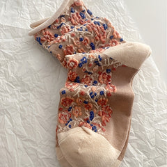 5 Pairs Floral Print Curling Socks Women's Mid Tube Stockings