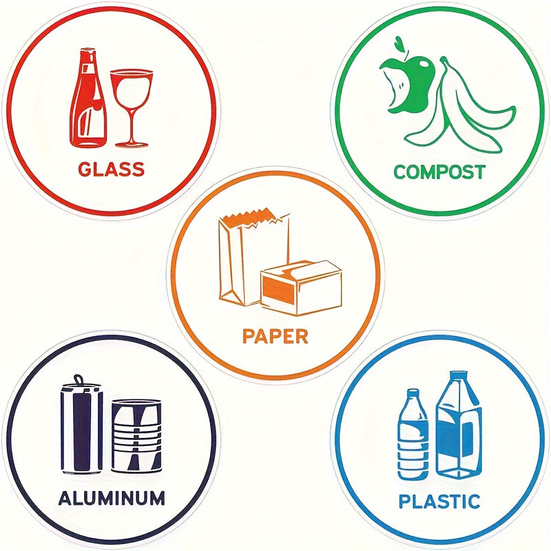 5pcs Recycling Stickers Sign 10 16 Cm Paper Aluminum Plastic Glass Compost Box