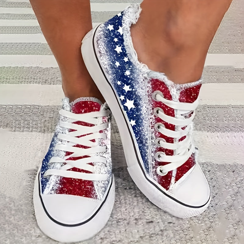 Women's Star Pattern Canvas Shoes Casual Lace Up Outdoor Shoes Lightweight