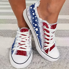 Women's Star Pattern Canvas Shoes Casual Lace Up Outdoor Shoes Lightweight