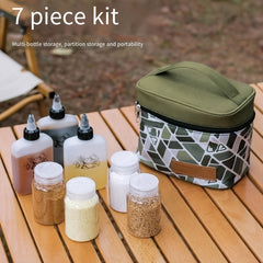 Functional Storage Bag with Plastic Seasoning Bottles for Camping and Picnic
