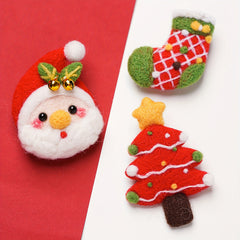 3pcs Needle Felting Kit Christmas Green Socks Hairpin DIY Craft