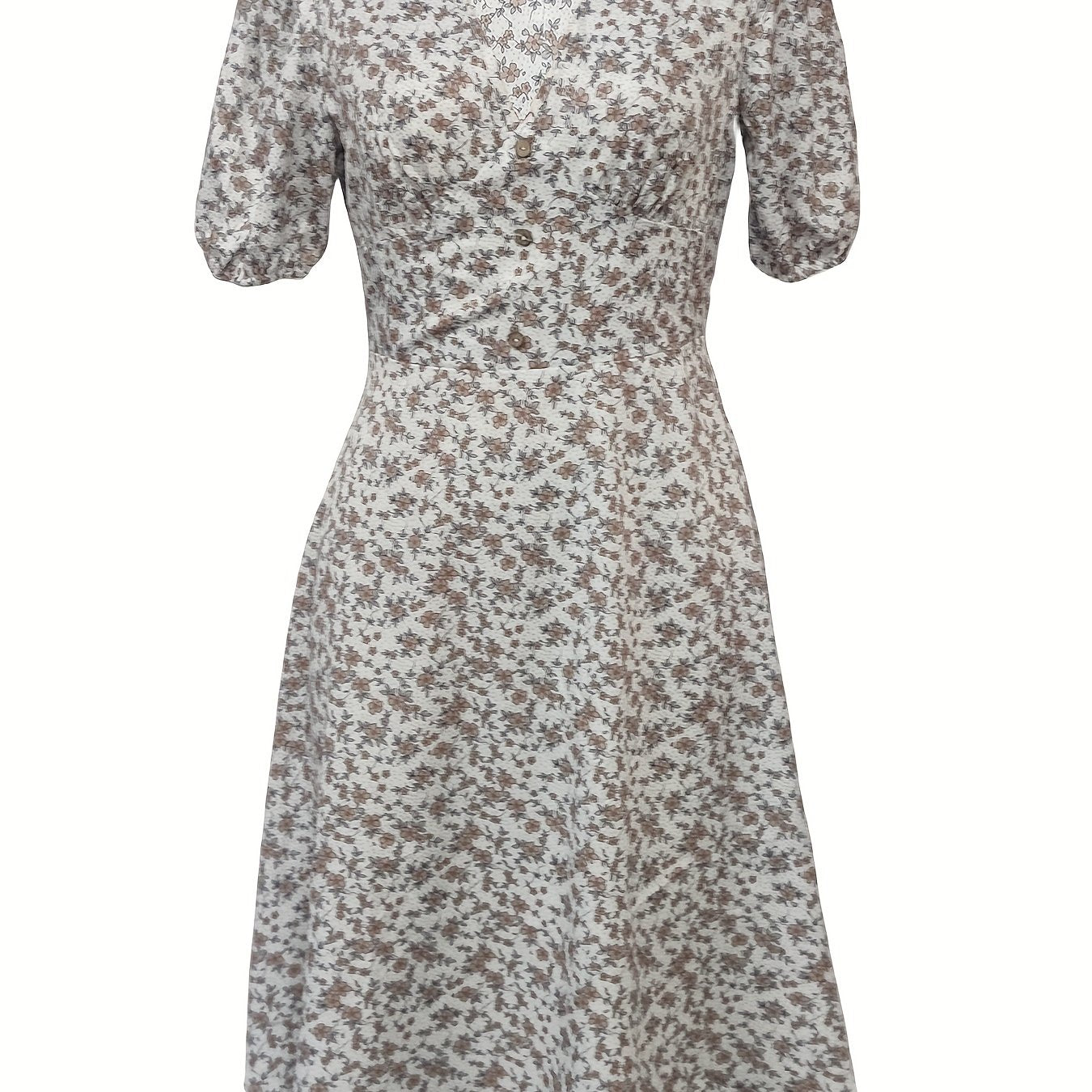 Floral Print V Neck Dress Short Sleeve Dress Spring Summer