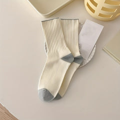 Colorblock Trim Socks Comfy & Breathable Women's Stockings