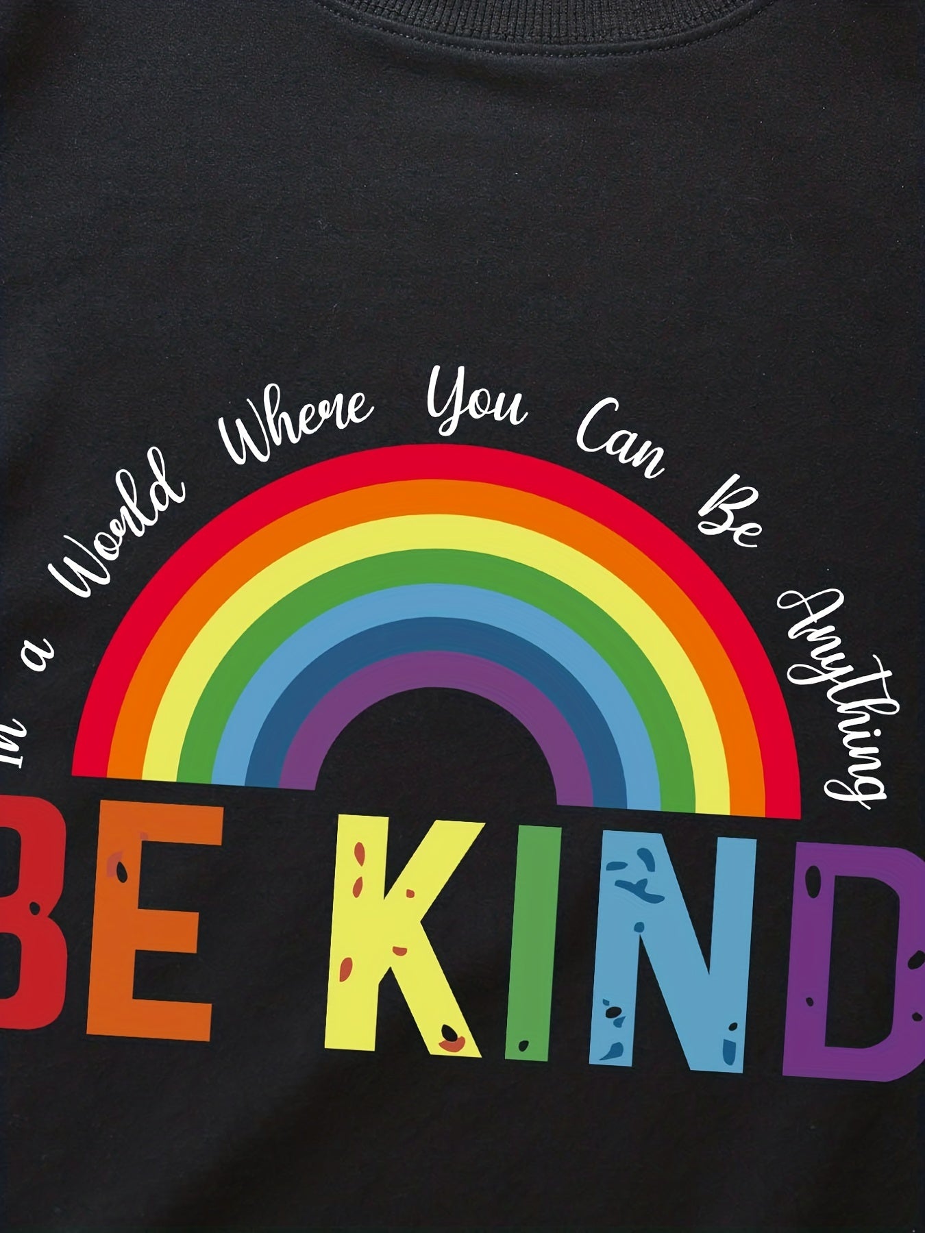 Rainbow Letter Print Pullover Sweatshirt Long Sleeve Crew Neck for Fall & Winter
