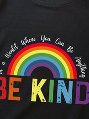 Rainbow Letter Print Pullover Sweatshirt Long Sleeve Crew Neck for Fall & Winter