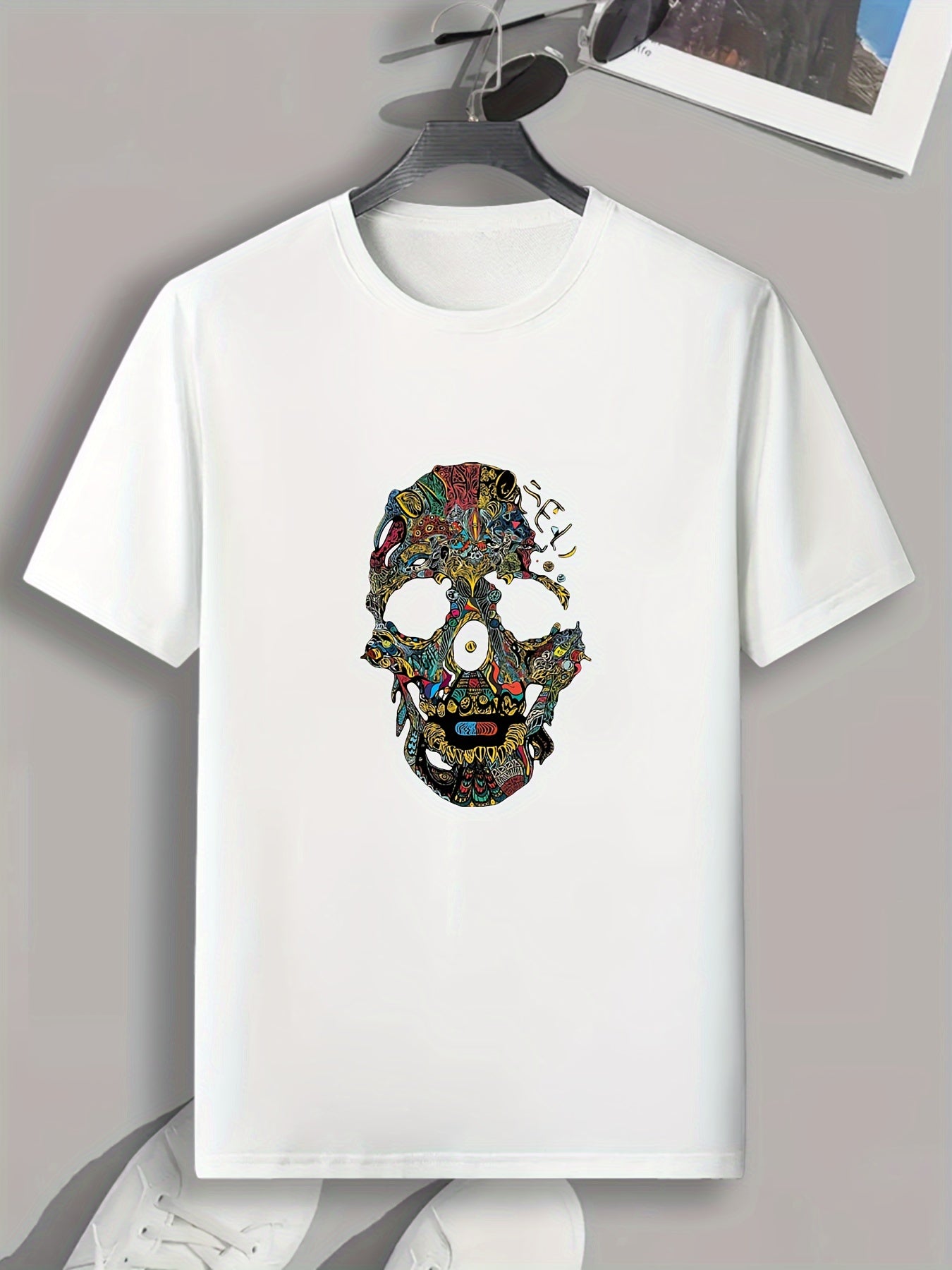 Skull Pattern Print Men's Sports T-Shirt