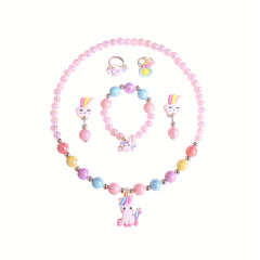 Unicorn Rainbow Jewelry Set for Kids - Earrings, Necklace, Bracelet, Ring