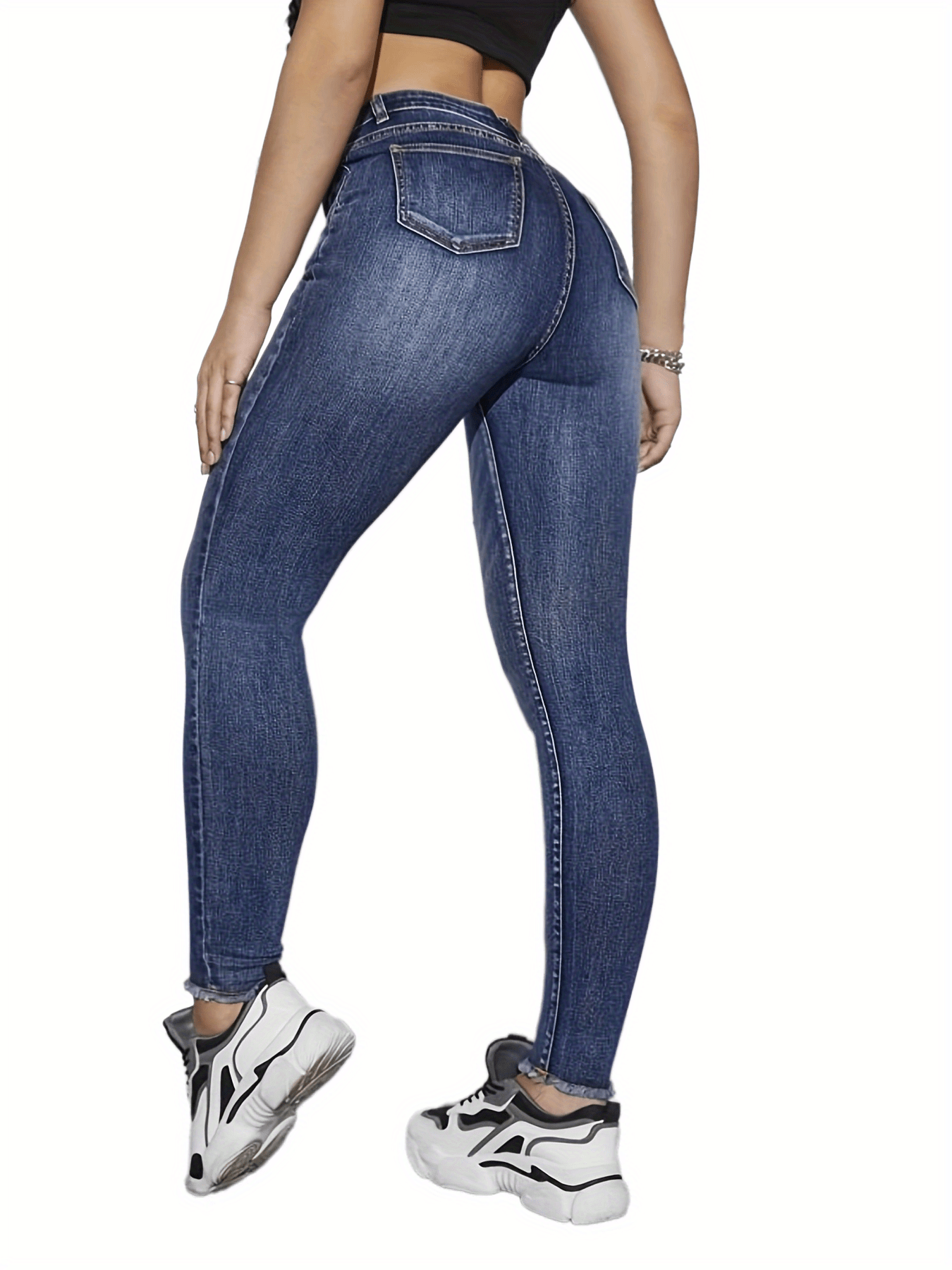 High Rise Skinny Jeans Women Distressed Denim Pants