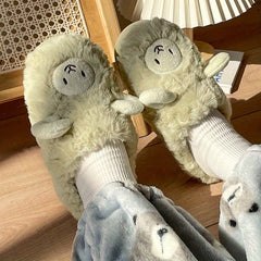 Cartoon Lamb Decor Slippers Plush Lined Slip On Shoes