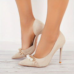 Faux Pearl Chain High Heels Pointed Toe Stiletto Heels