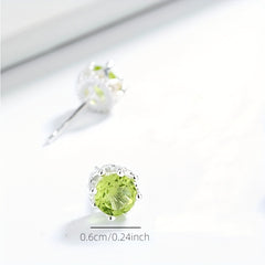 Olive Stone Stud Earrings 925 Silver Green Crystal Ear Jewelry