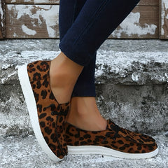 Leopard Print Lace-Up Flat Shoes for Women
