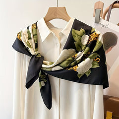 Flower Print Shawl Silk Square Scarf Neckerchief Bandana Hijab