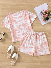 Girls' Tie Dye Short Sleeve T-Shirt Top & Shorts Set for Street Party