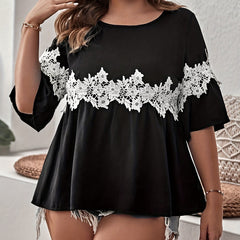 Lace Half Sleeve Peplum Blouse