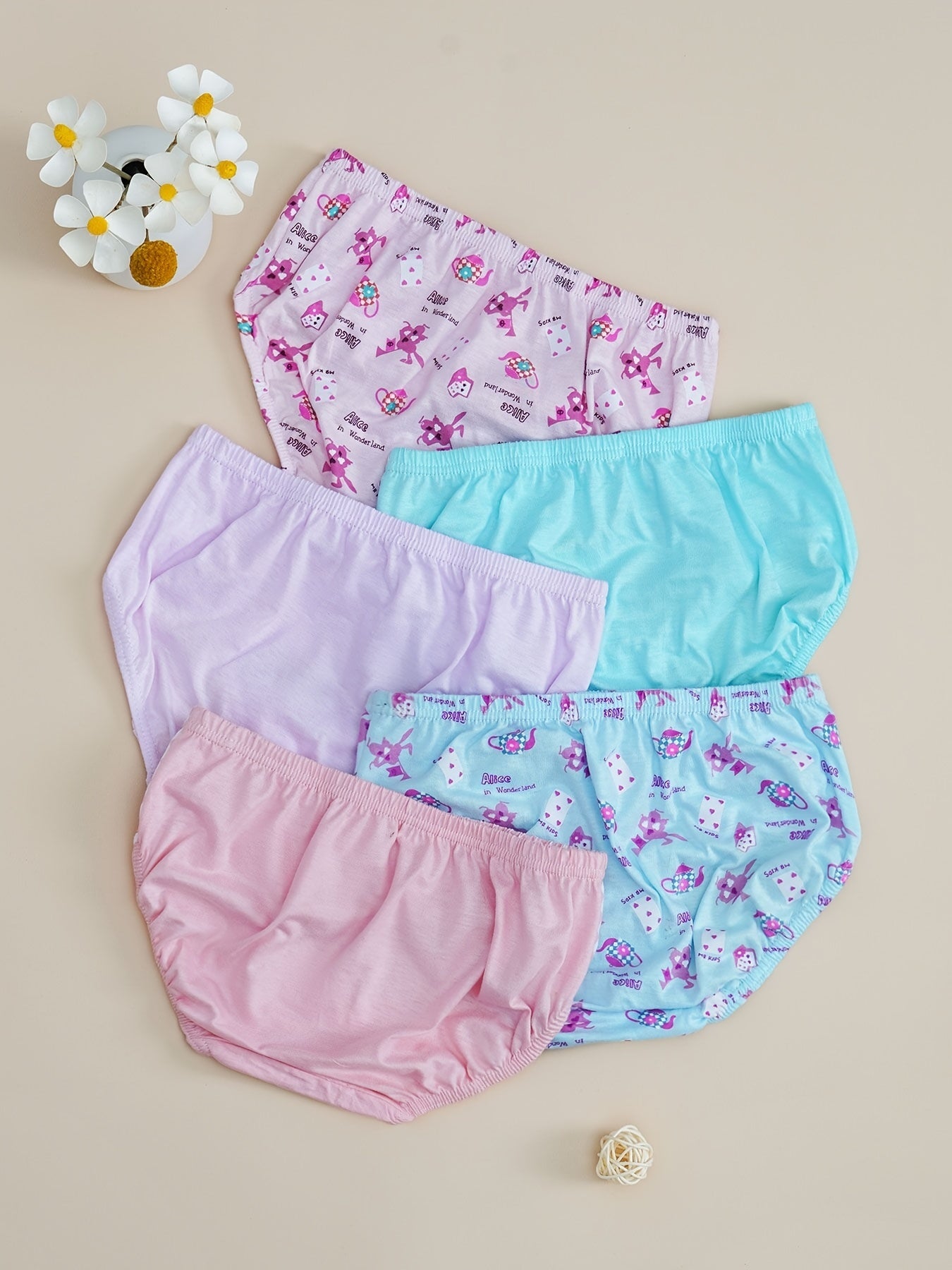 5pcs Girls Cartoon Graphic Shortie Brief Soft Cotton Underwear