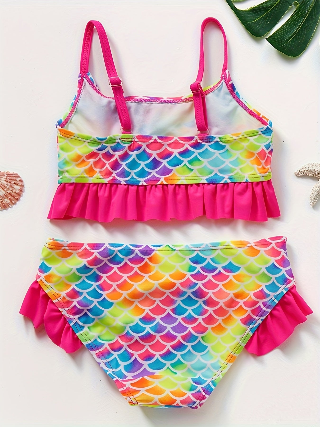 Girls Swimsuit Stylish Fish Scale Print 3-12 Years Split Shorts & Top