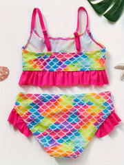 Girls Swimsuit Stylish Fish Scale Print 3-12 Years Split Shorts & Top