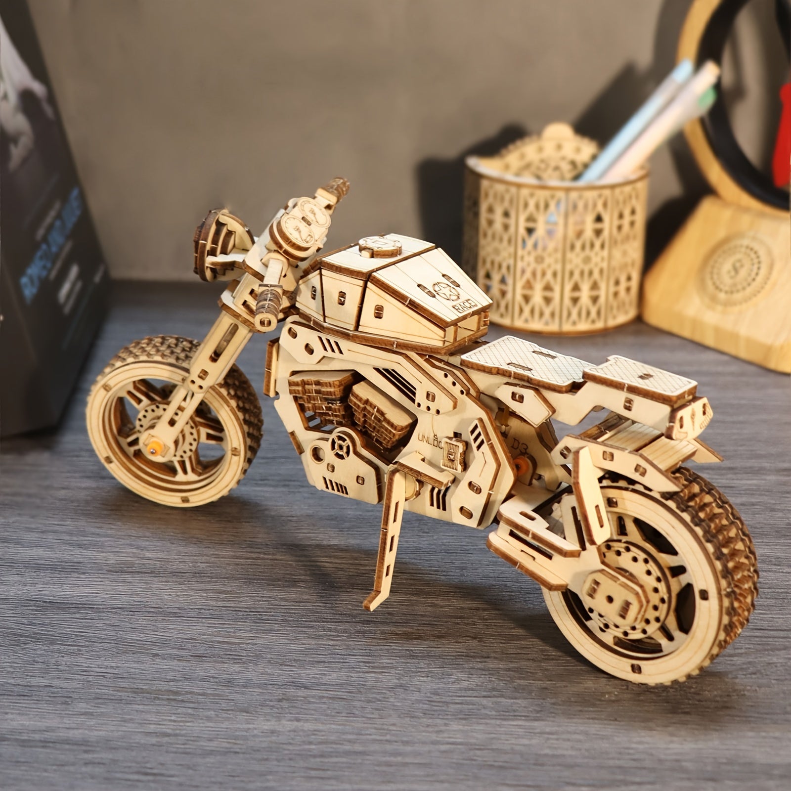 3D Motorcycle Puzzle Model Kit Wooden Craft Gift