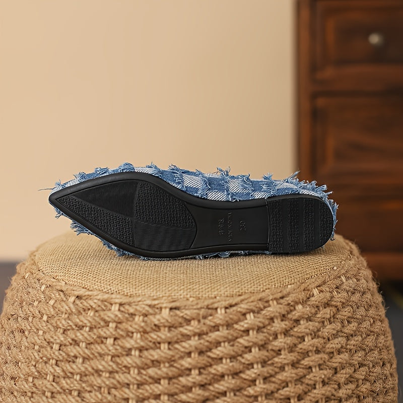 Women's Plaid Flat Shoes Lightweight Denim Comfortable Walking Shoes