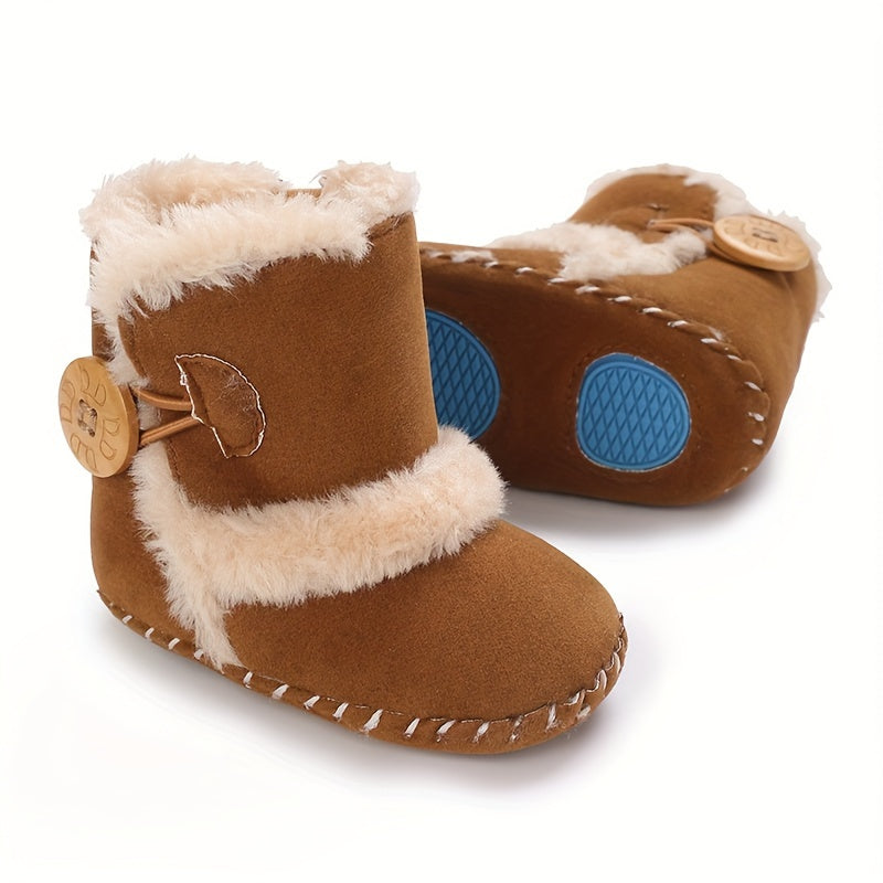 Baby Girls Toddler Boots With Botton Soft Sole Fleece Walking Shoes